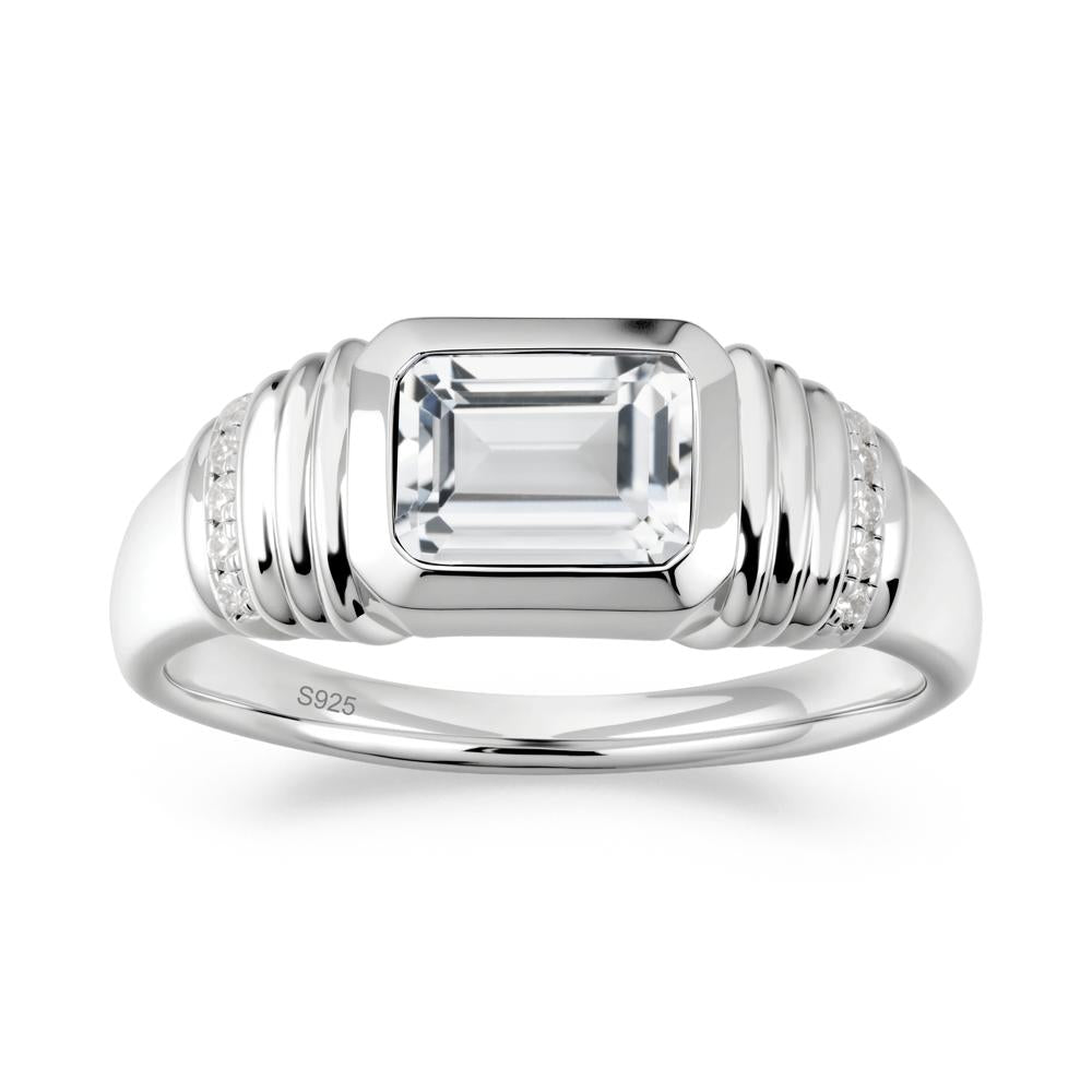 Emerald Cut White Topaz Bezel Ring for Men - LUO Jewelry #metal_sterling silver