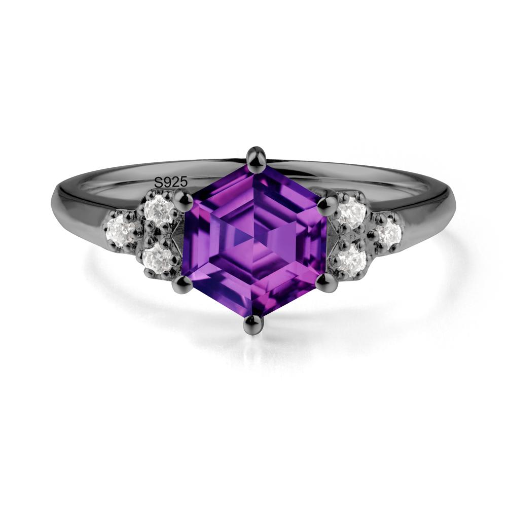 Minimalist Hexagon Amethyst Ring - LUO Jewelry #metal_black finish sterling silver