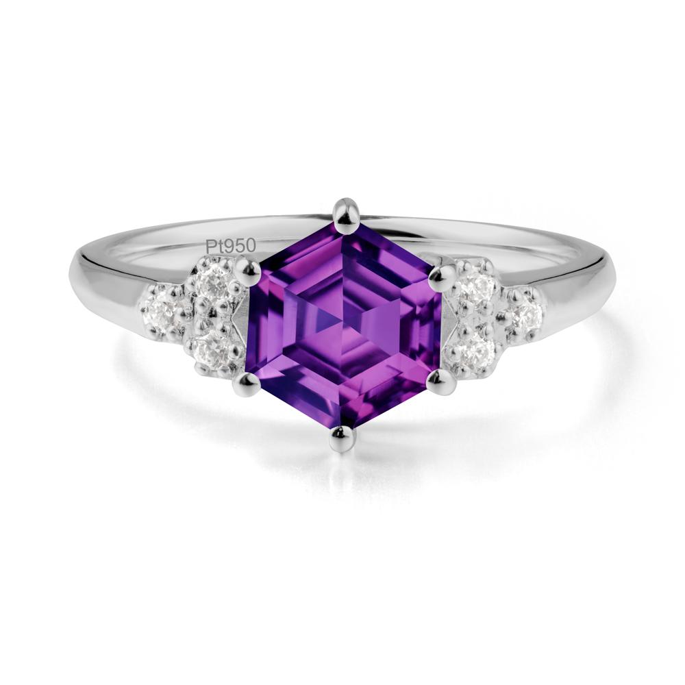 Minimalist Hexagon Amethyst Ring - LUO Jewelry #metal_platinum