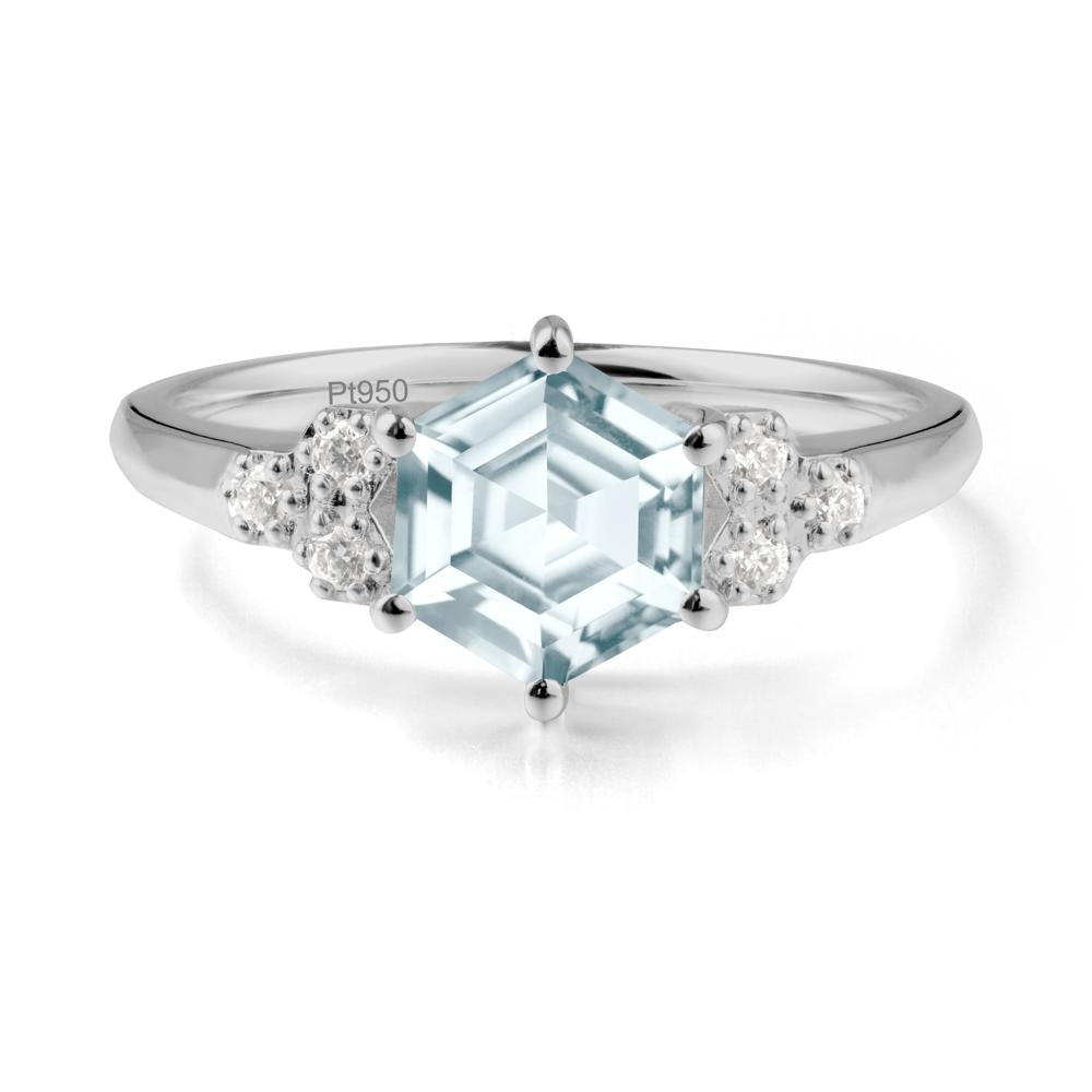 Minimalist Hexagon Aquamarine Ring - LUO Jewelry #metal_platinum