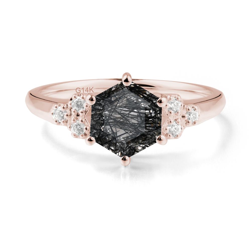 Minimalist Hexagon Black Rutilated Quartz Ring - LUO Jewelry #metal_14k rose gold
