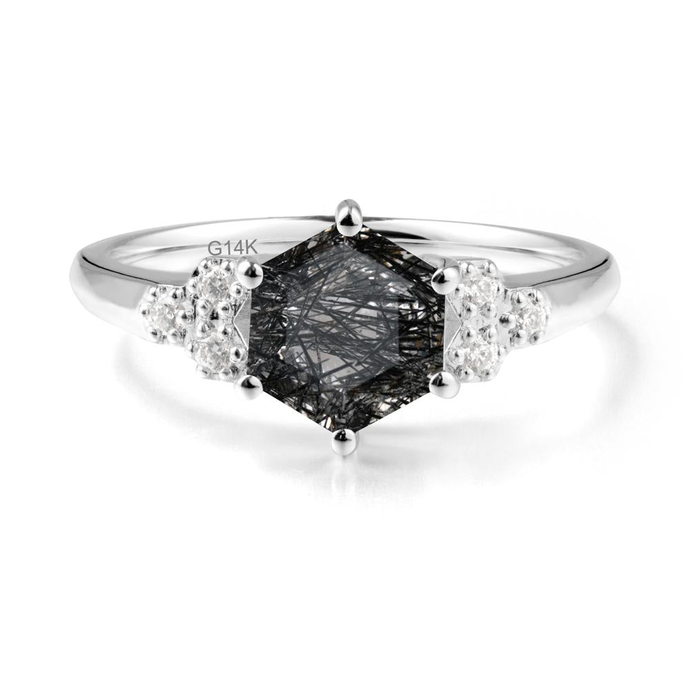Minimalist Hexagon Black Rutilated Quartz Ring - LUO Jewelry #metal_14k white gold