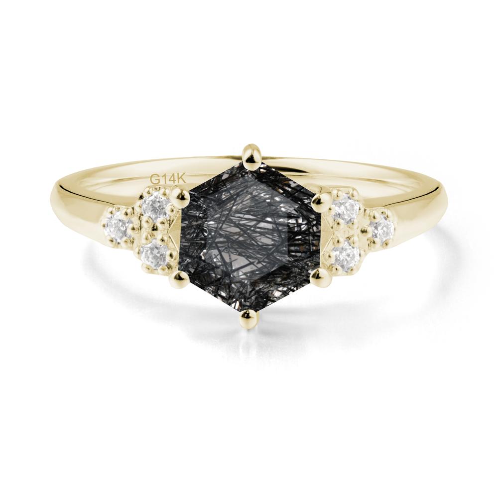 Minimalist Hexagon Black Rutilated Quartz Ring - LUO Jewelry #metal_14k yellow gold