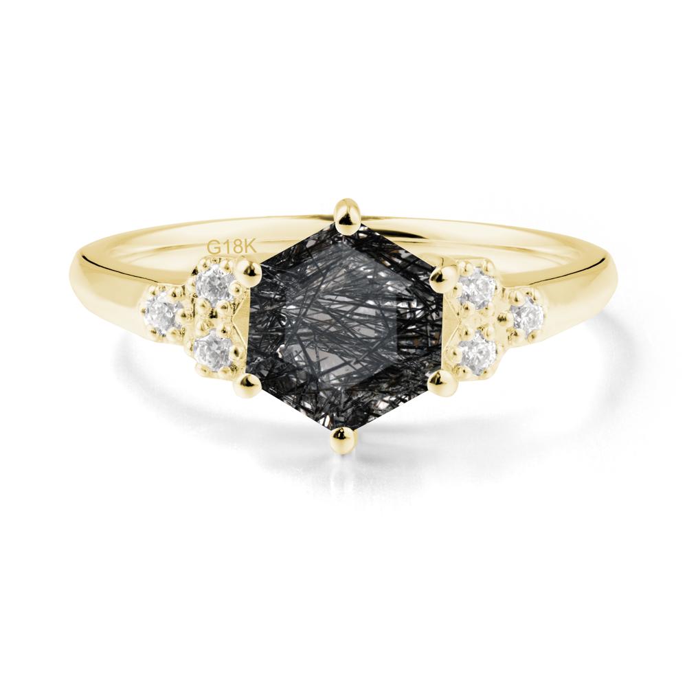 Minimalist Hexagon Black Rutilated Quartz Ring - LUO Jewelry #metal_18k yellow gold