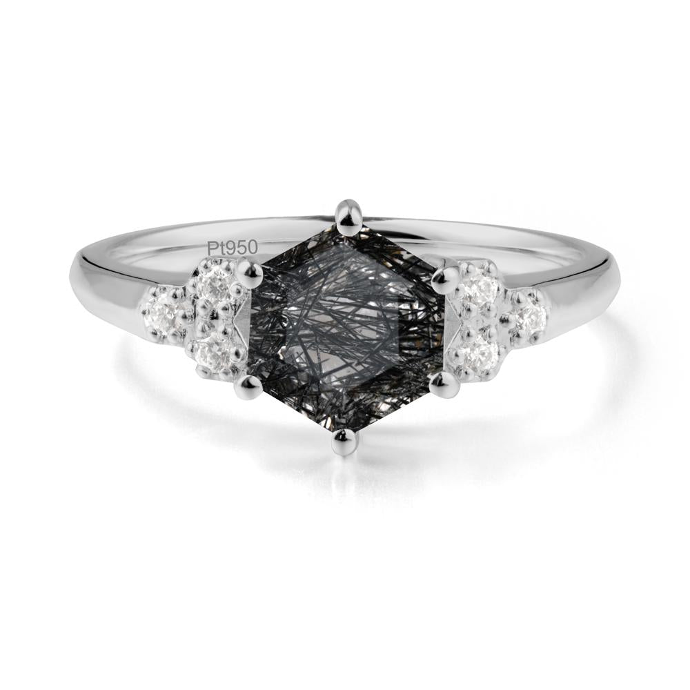 Minimalist Hexagon Black Rutilated Quartz Ring - LUO Jewelry #metal_platinum