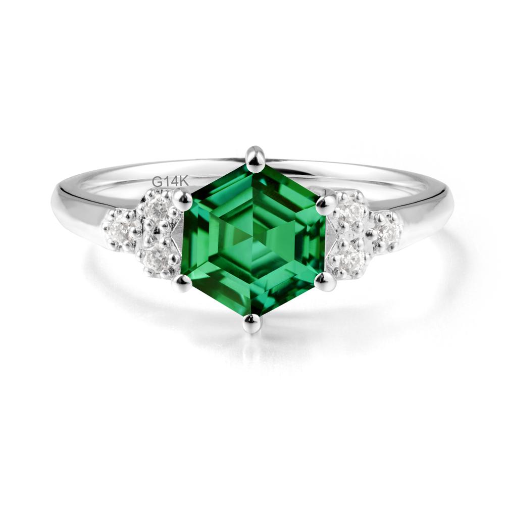 Hexagon Emerald Statement Ring - LUO Jewelry #metal_14k white gold