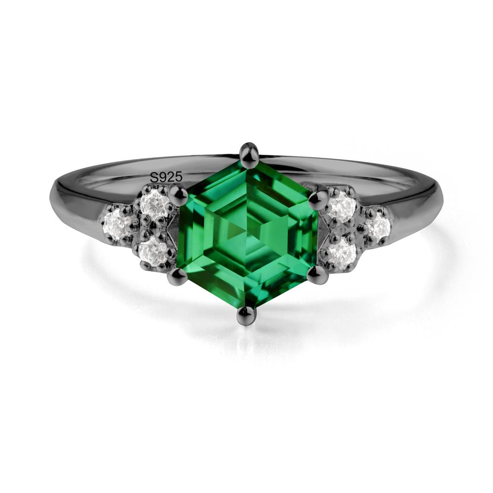 Hexagon Emerald Statement Ring - LUO Jewelry #metal_black finish sterling silver