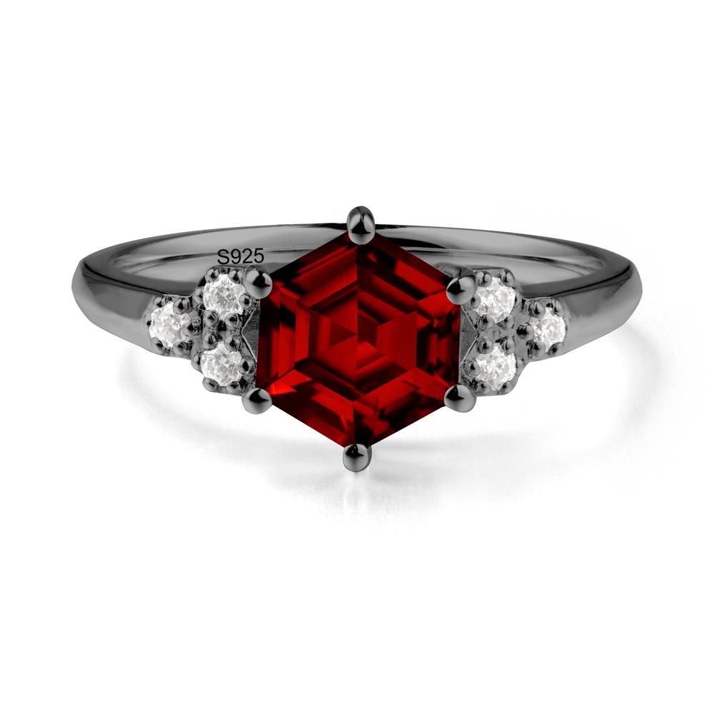 Hexagon Garnet Statement Ring - LUO Jewelry #metal_black finish sterling silver