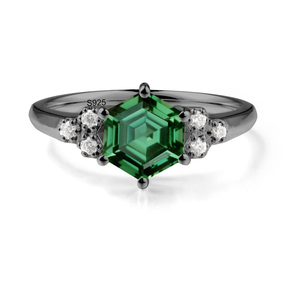 Hexagon Green Sapphire Statement Ring - LUO Jewelry #metal_black finish sterling silver