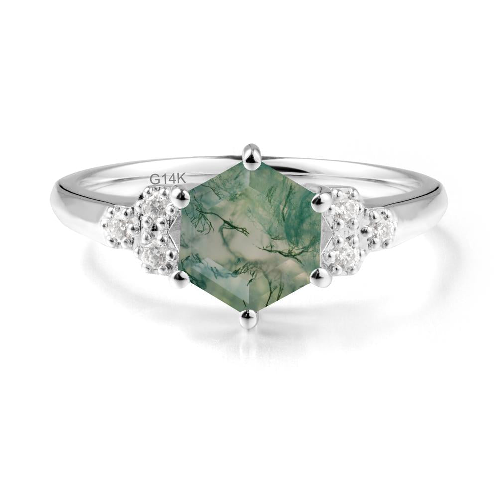Minimalist Hexagon Moss Agate Ring - LUO Jewelry #metal_14k white gold
