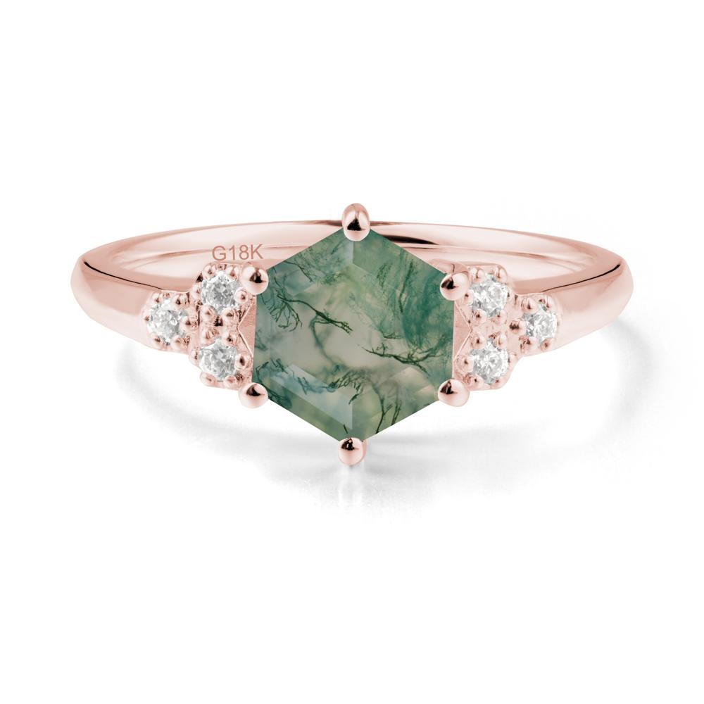 Minimalist Hexagon Moss Agate Ring - LUO Jewelry #metal_18k rose gold