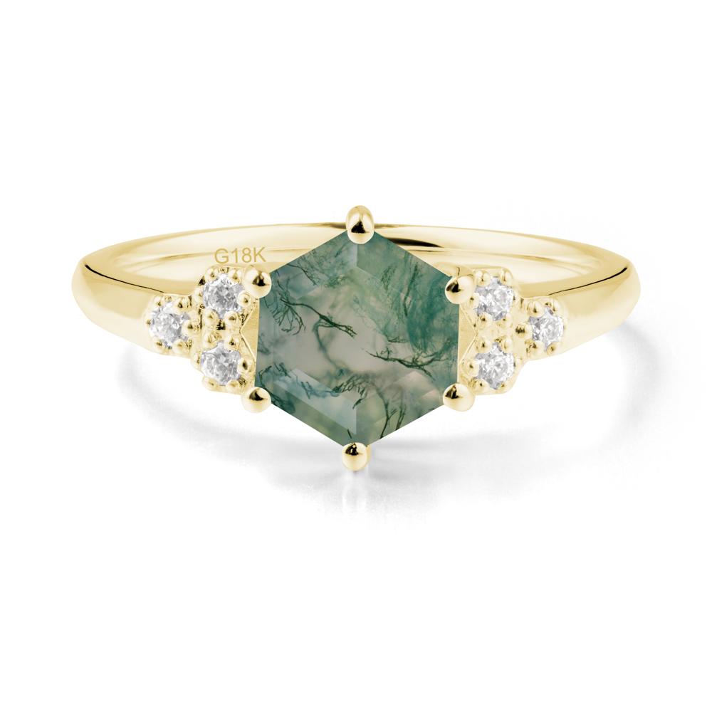 Minimalist Hexagon Moss Agate Ring - LUO Jewelry #metal_18k yellow gold