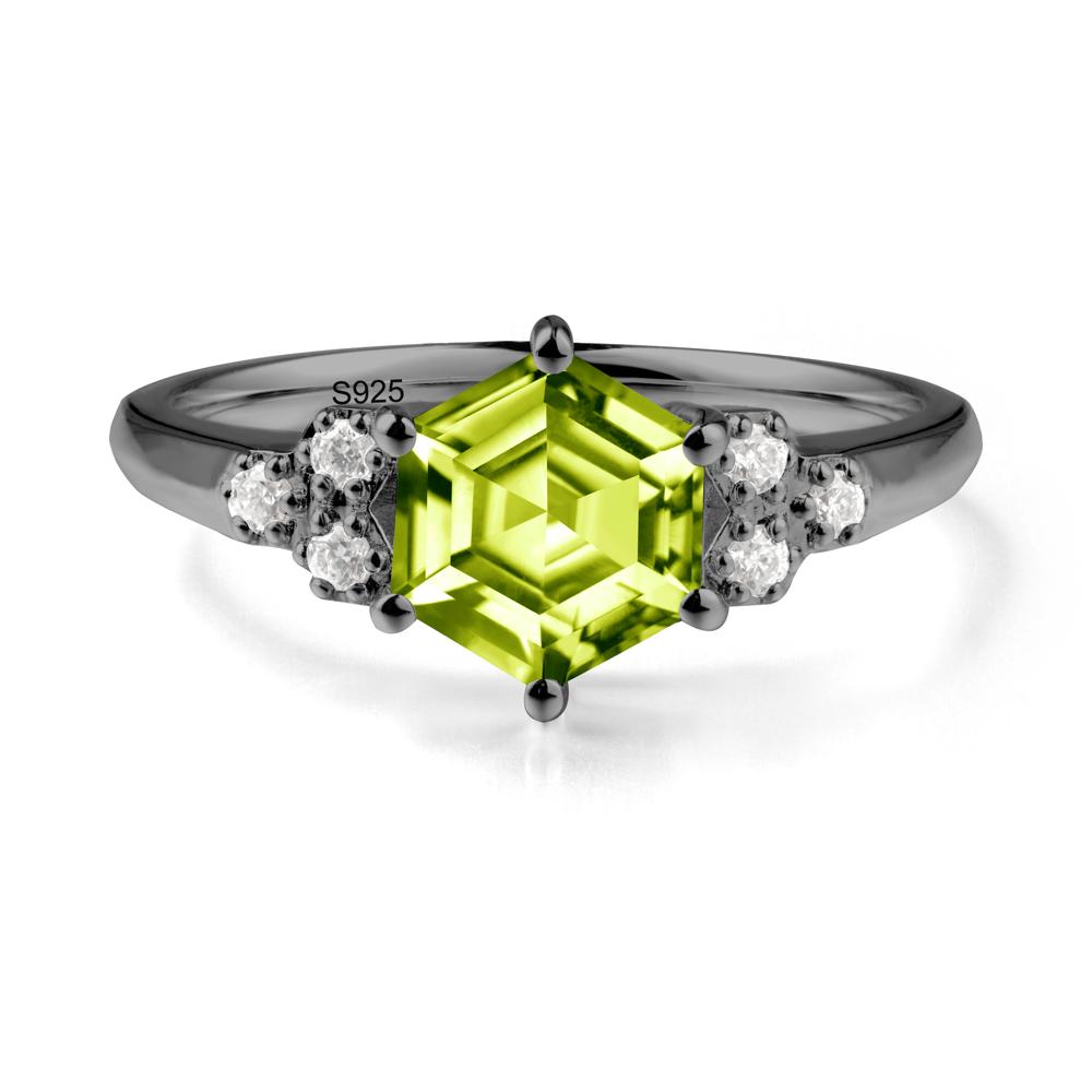 Minimalist Hexagon Peridot Ring - LUO Jewelry #metal_black finish sterling silver