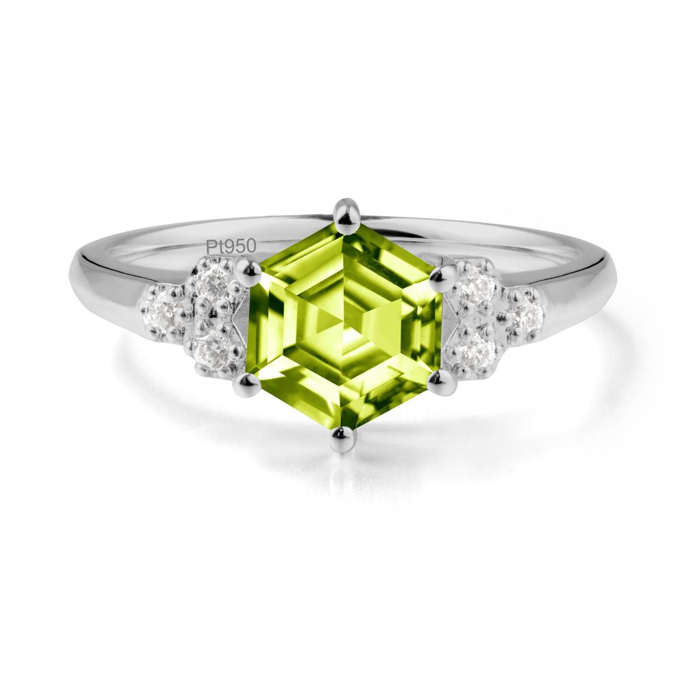 Minimalist Hexagon Peridot Ring - LUO Jewelry #metal_platinum