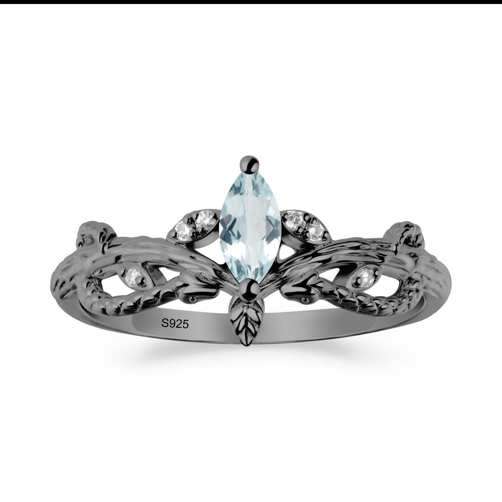Aquamarine Intertwined Band Engagement Ring - LUO Jewelry #metal_black finish sterling silver