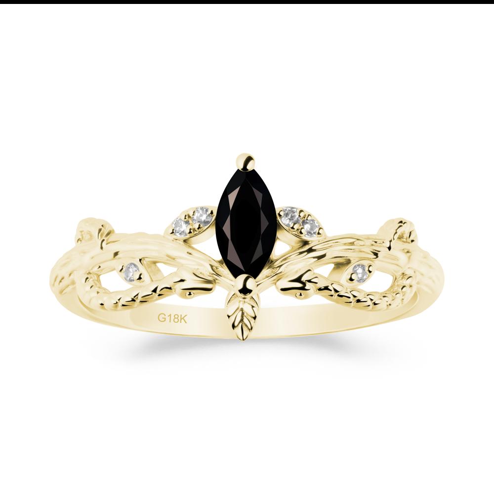 Black Spinel Snake Ring with Tree Texture and Leaf - LUO Jewelry #metal_18k yellow gold
