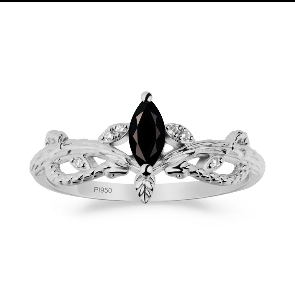 Black Spinel Snake Ring with Tree Texture and Leaf - LUO Jewelry #metal_platinum