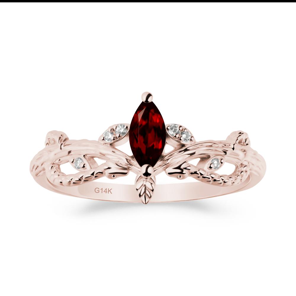 Garnet Snake Ring with Tree Texture and Leaf - LUO Jewelry #metal_14k rose gold