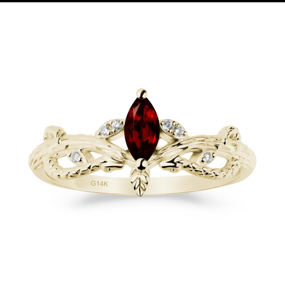 Garnet Snake Ring with Tree Texture and Leaf - LUO Jewelry #metal_14k yellow gold