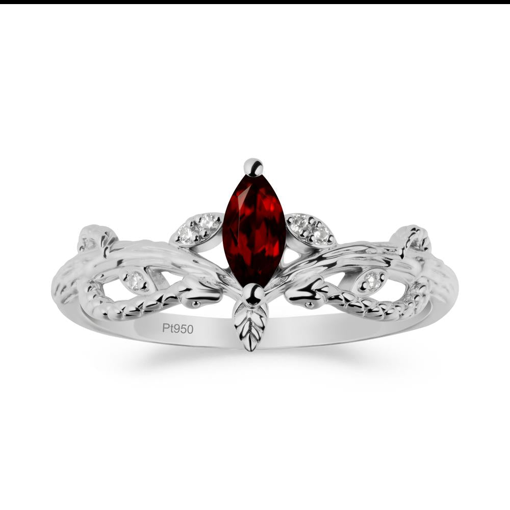 Garnet Snake Ring with Tree Texture and Leaf - LUO Jewelry #metal_platinum