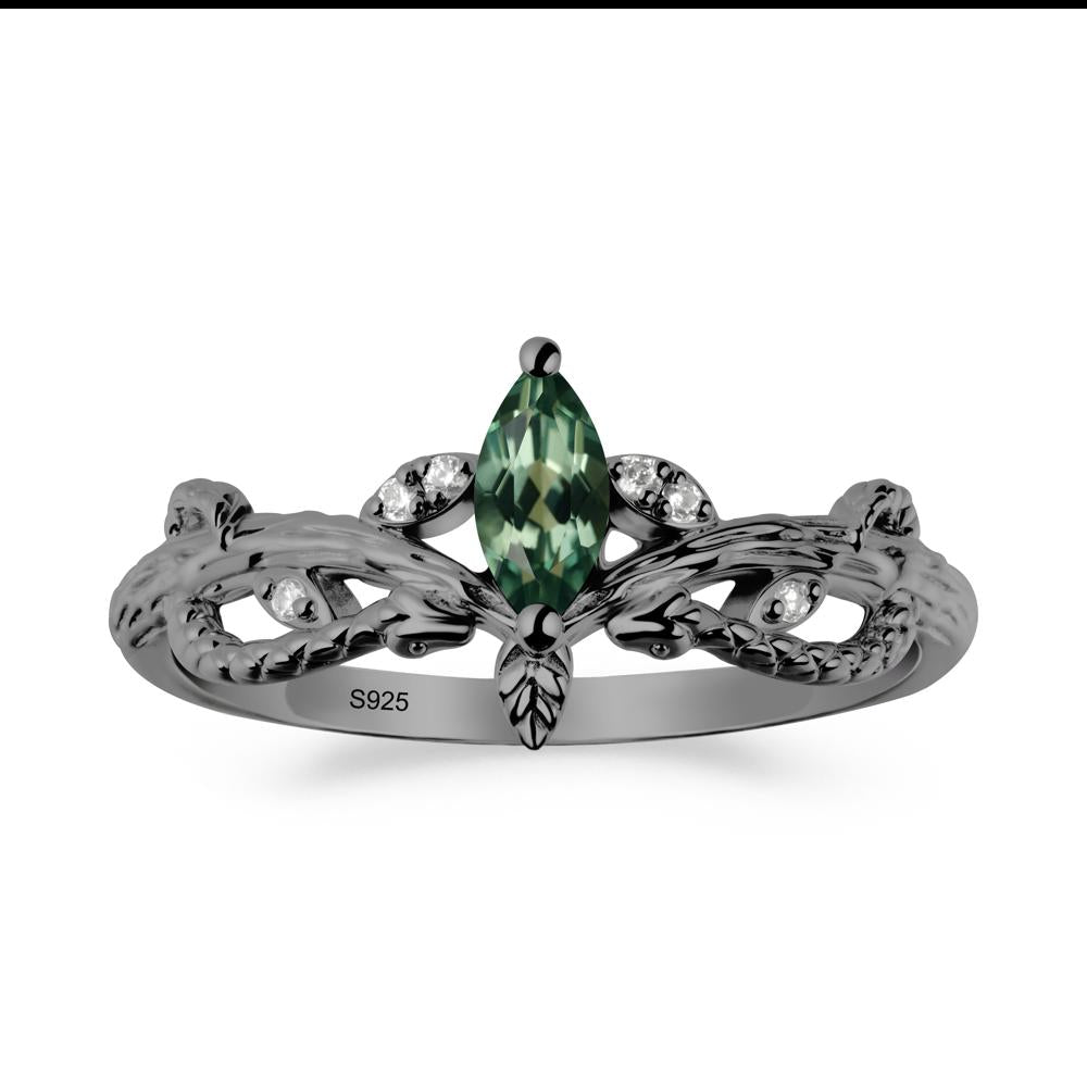 Snake Inspired Marquise Green Sapphire Ring - LUO Jewelry #metal_black finish sterling silver