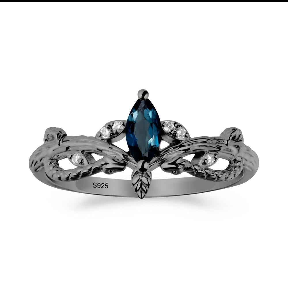 London Blue Topaz Intertwined Band Engagement Ring - LUO Jewelry #metal_black finish sterling silver