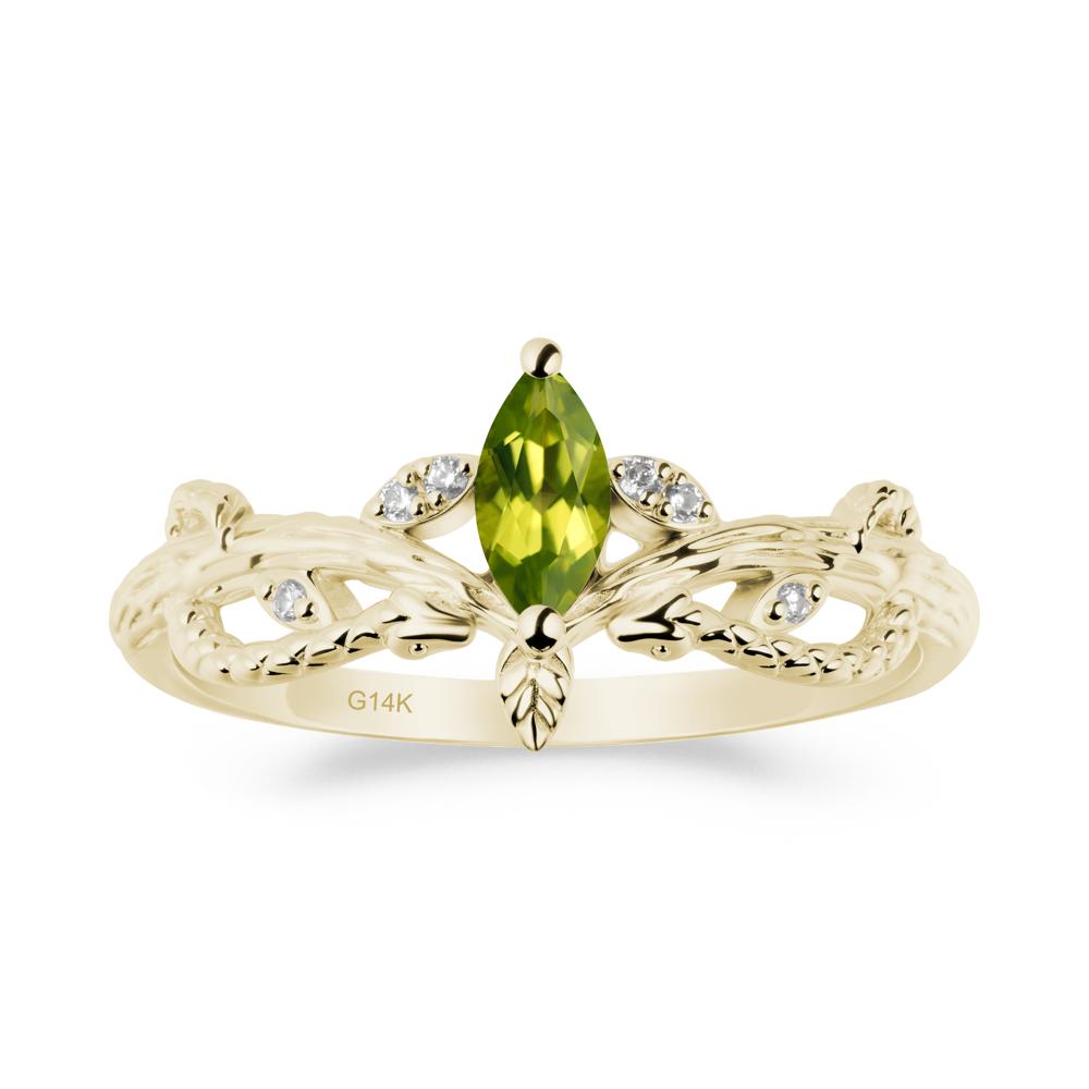 Peridot Snake Ring with Tree Texture and Leaf - LUO Jewelry #metal_14k yellow gold