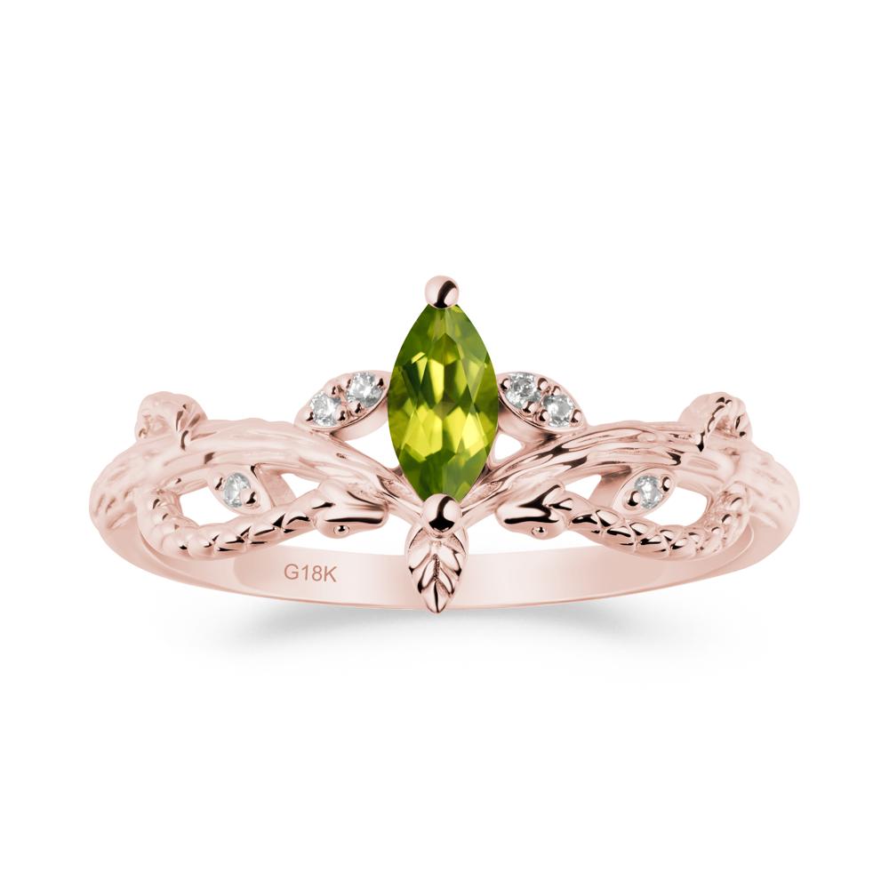 Peridot Snake Ring with Tree Texture and Leaf - LUO Jewelry #metal_18k rose gold
