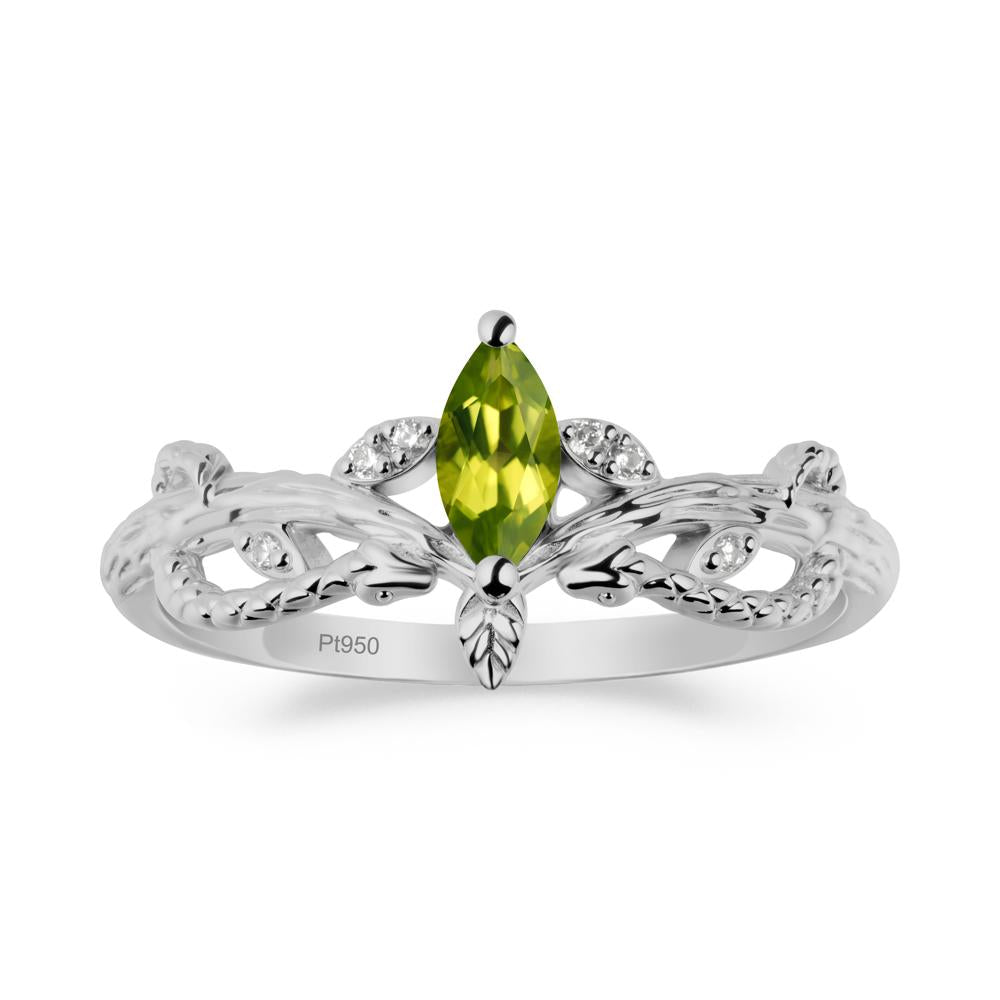 Peridot Snake Ring with Tree Texture and Leaf - LUO Jewelry #metal_platinum