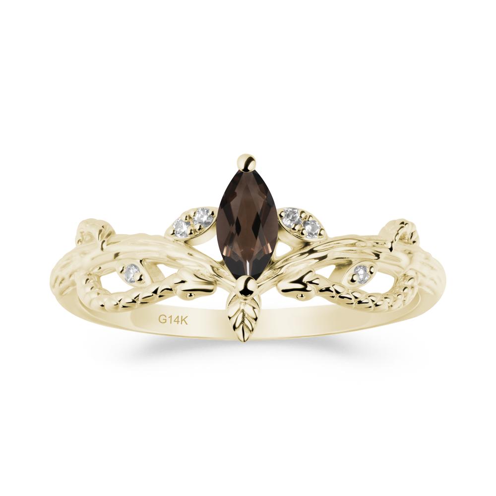 Smoky Quartz Snake Ring with Tree Texture and Leaf - LUO Jewelry #metal_14k yellow gold