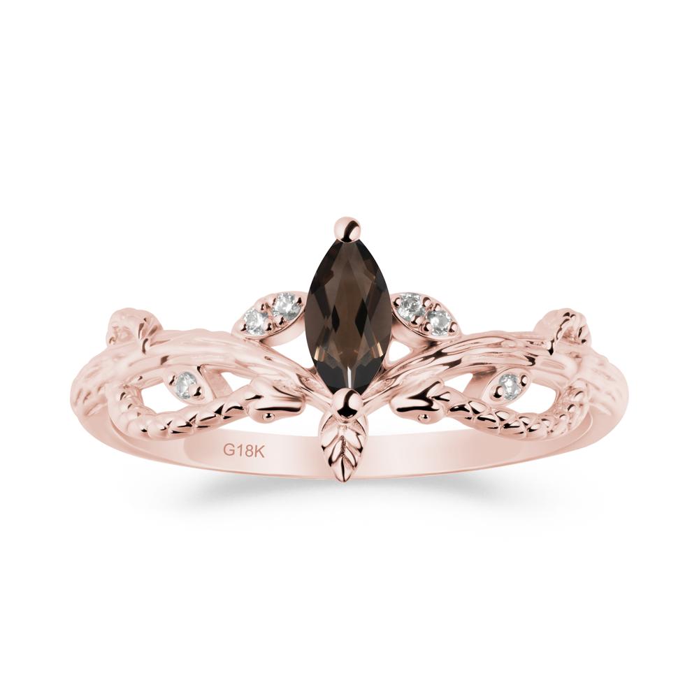 Smoky Quartz Snake Ring with Tree Texture and Leaf - LUO Jewelry #metal_18k rose gold