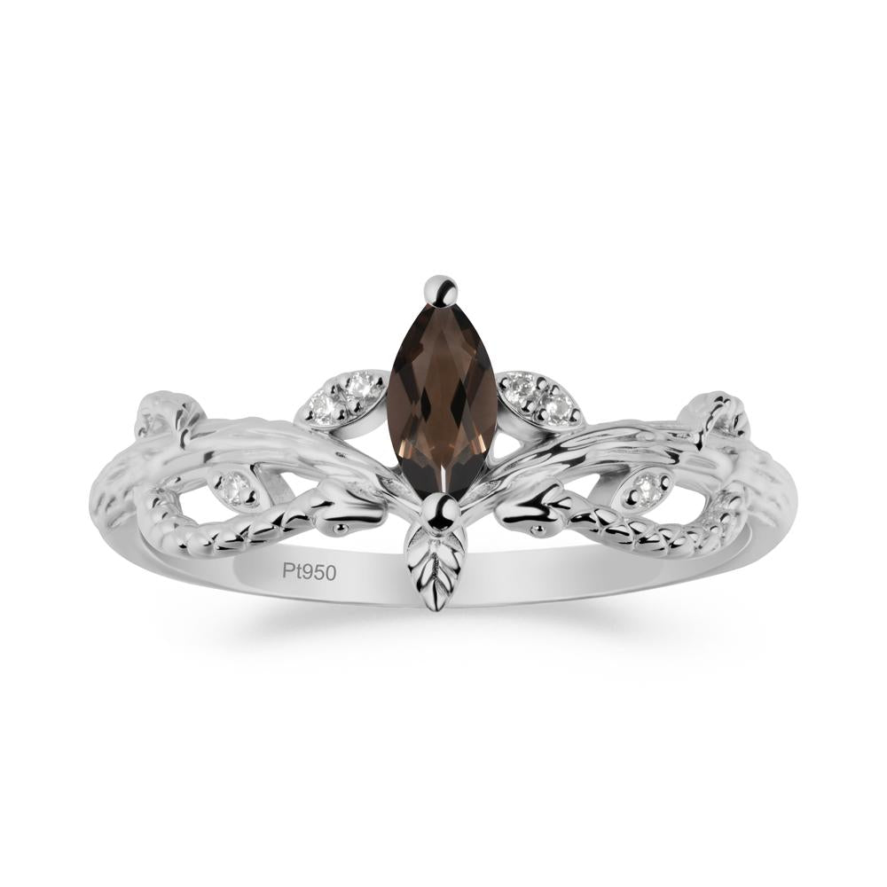 Smoky Quartz Snake Ring with Tree Texture and Leaf - LUO Jewelry #metal_platinum
