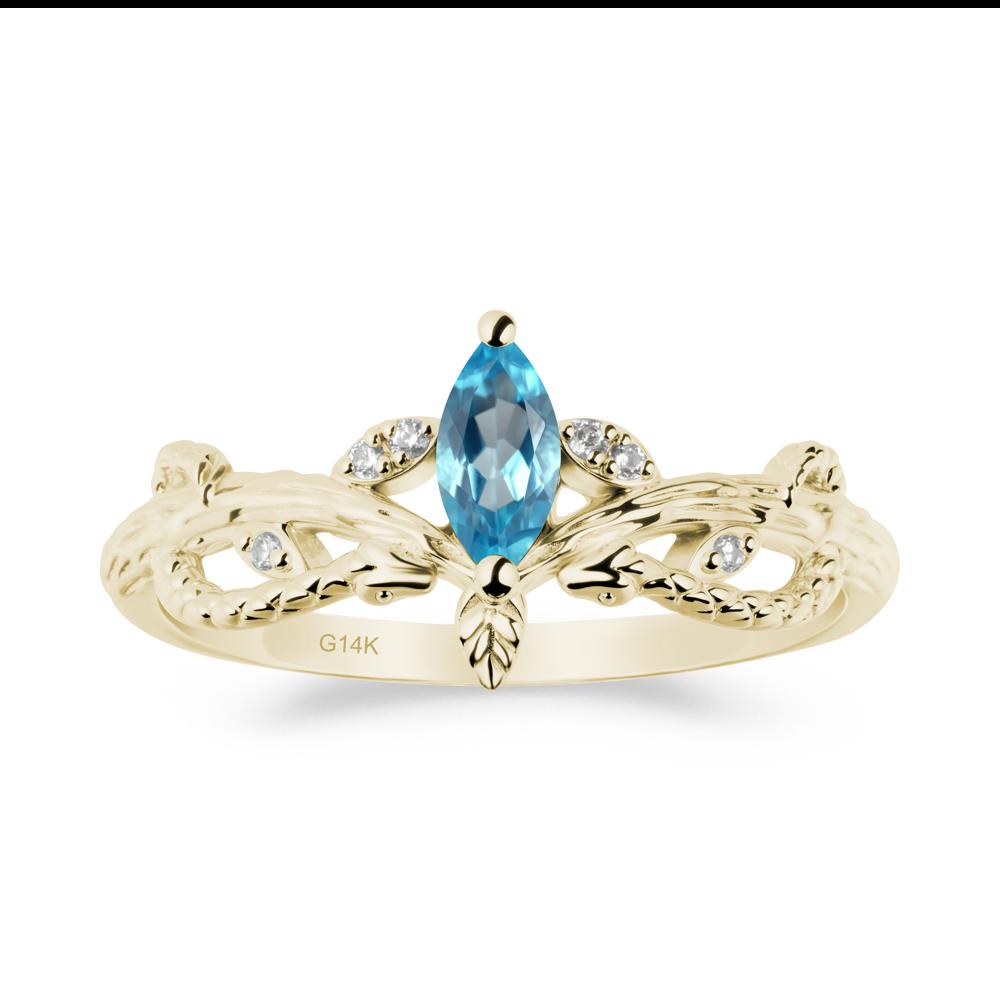 Snake Inspired Marquise Swiss Blue Topaz Ring - LUO Jewelry #metal_14k yellow gold