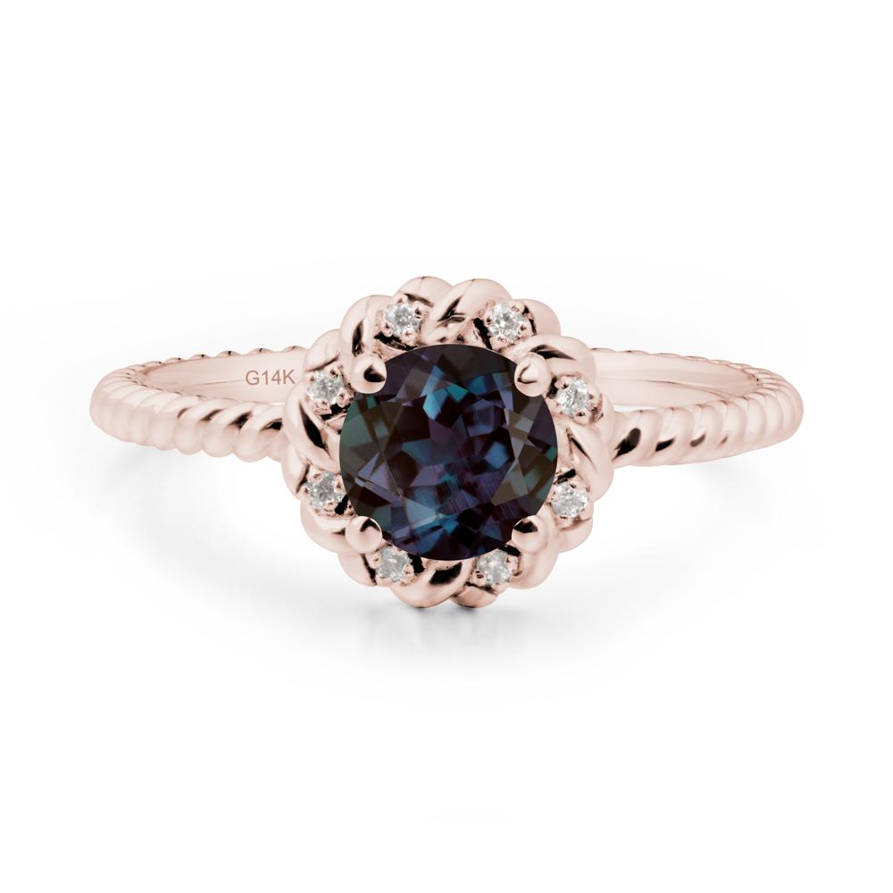 Round Alexandrite Halo Engagement Ring - LUO Jewelry #metal_14k rose gold