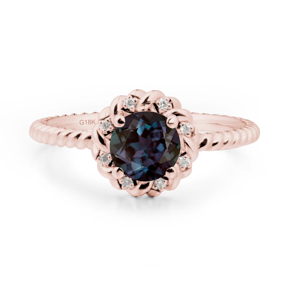Round Alexandrite Halo Engagement Ring - LUO Jewelry #metal_18k rose gold