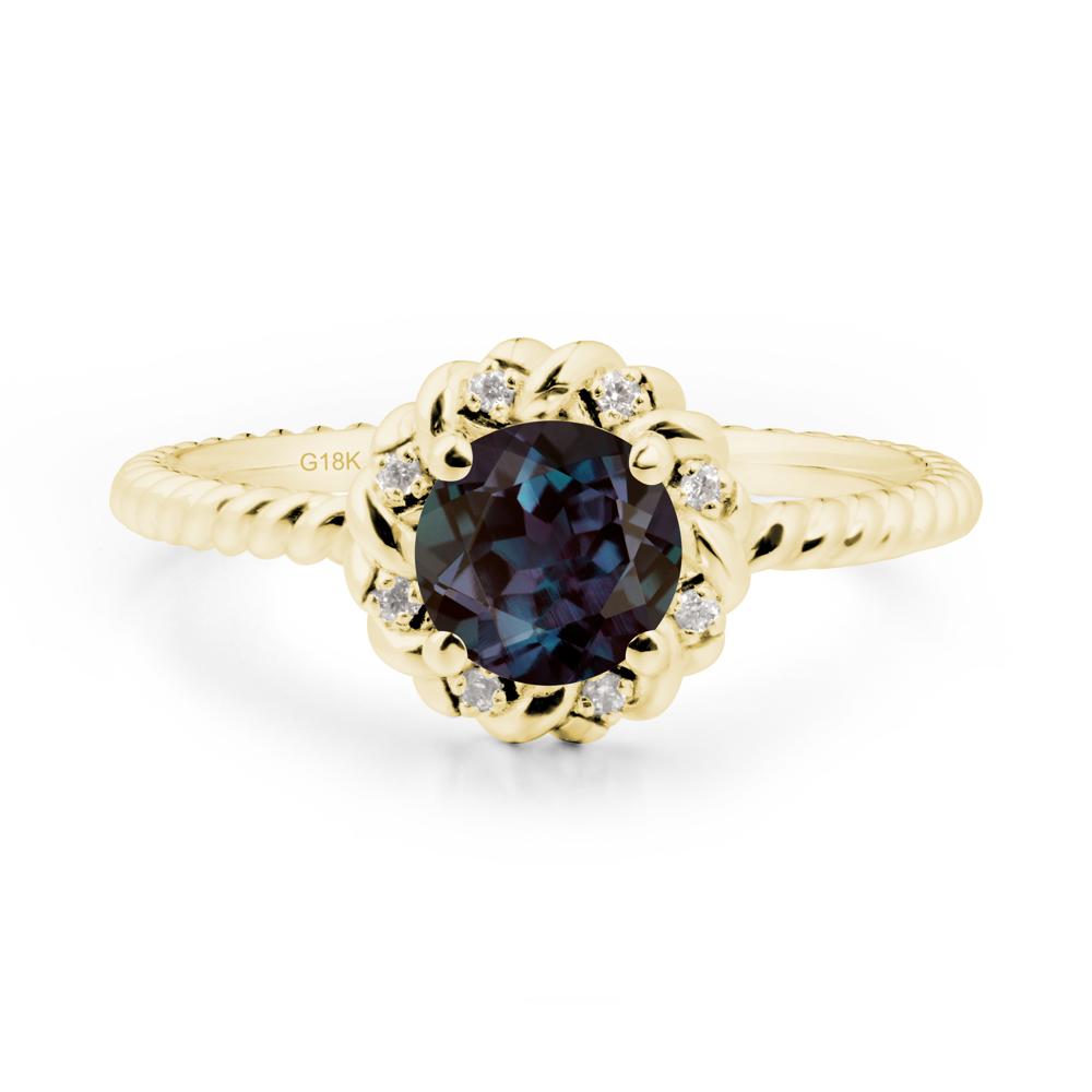 Round Alexandrite Halo Engagement Ring - LUO Jewelry #metal_18k yellow gold