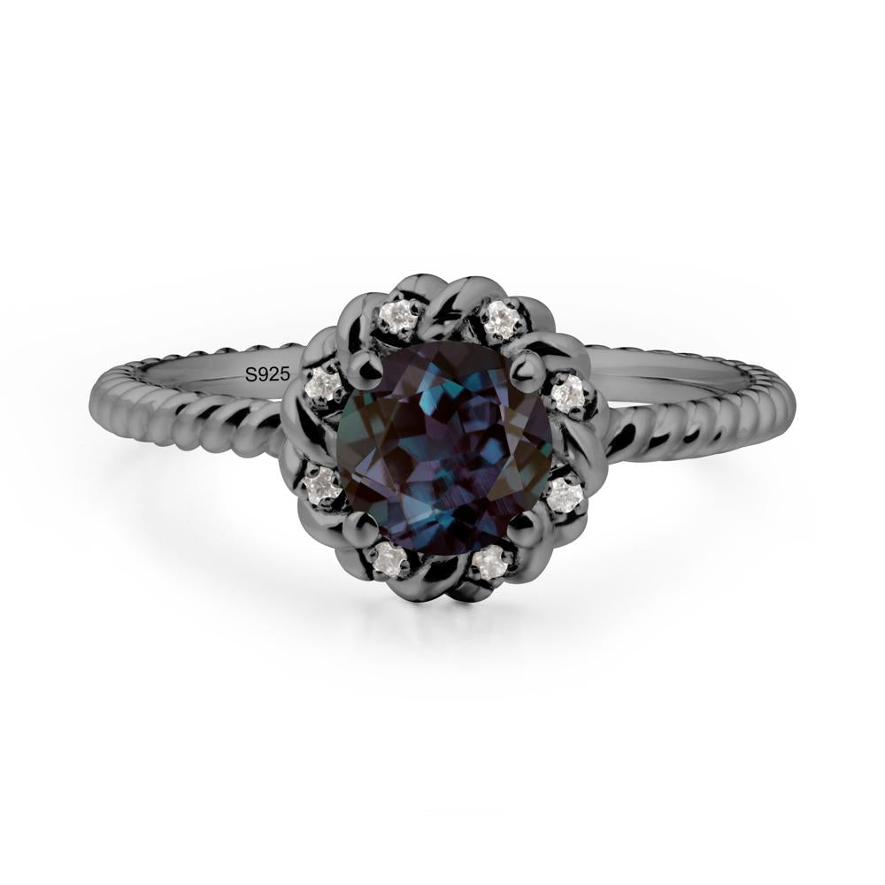 Round Alexandrite Halo Engagement Ring - LUO Jewelry #metal_black finish sterling silver