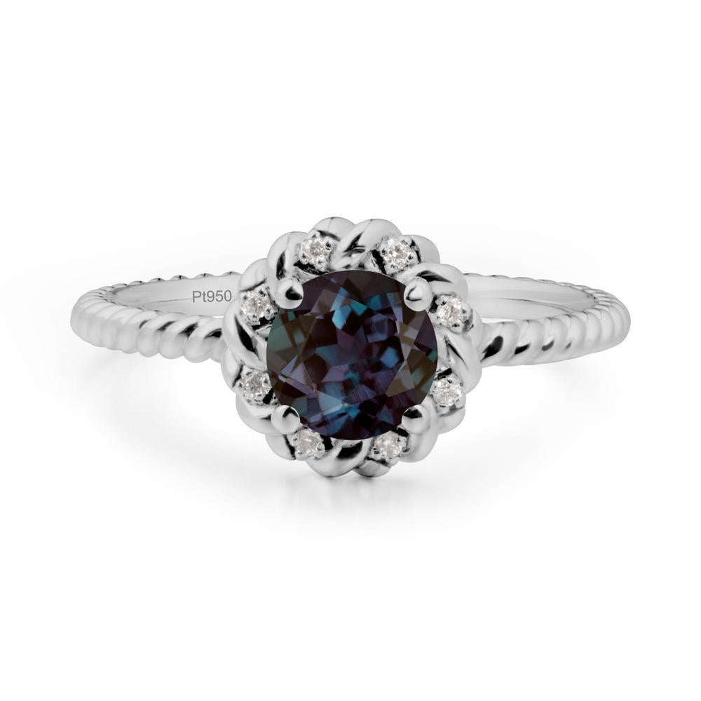 Round Alexandrite Halo Engagement Ring - LUO Jewelry #metal_platinum