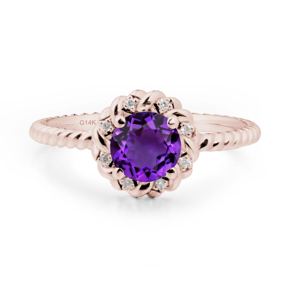 Round Amethyst Twisted Halo Ring - LUO Jewelry #metal_14k rose gold