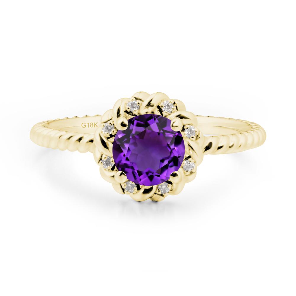 Round Amethyst Twisted Halo Ring - LUO Jewelry #metal_18k yellow gold