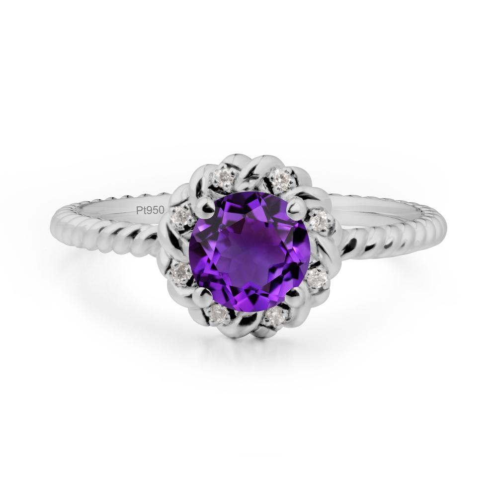 Round Amethyst Twisted Halo Ring - LUO Jewelry #metal_platinum