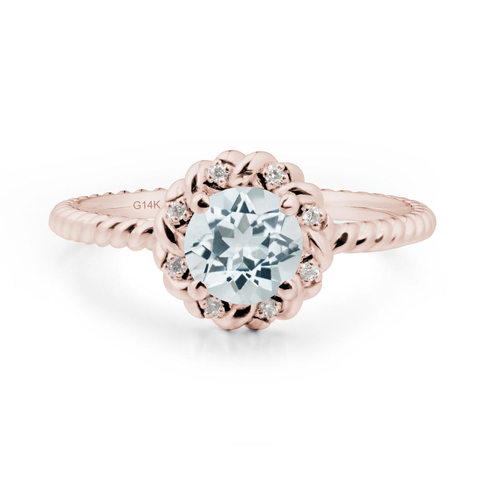 Round Aquamarine Halo Engagement Ring - LUO Jewelry #metal_14k rose gold