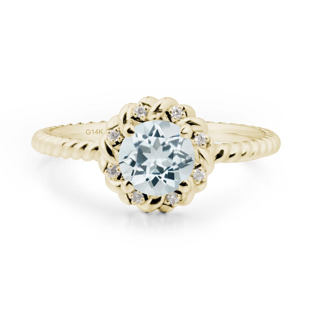 Round Aquamarine Halo Engagement Ring - LUO Jewelry #metal_14k yellow gold