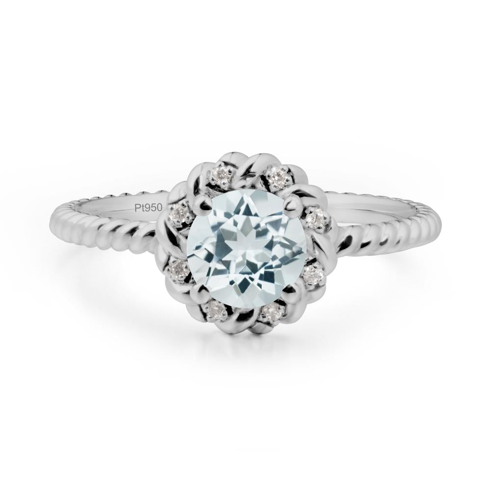 Round Aquamarine Halo Engagement Ring - LUO Jewelry #metal_platinum