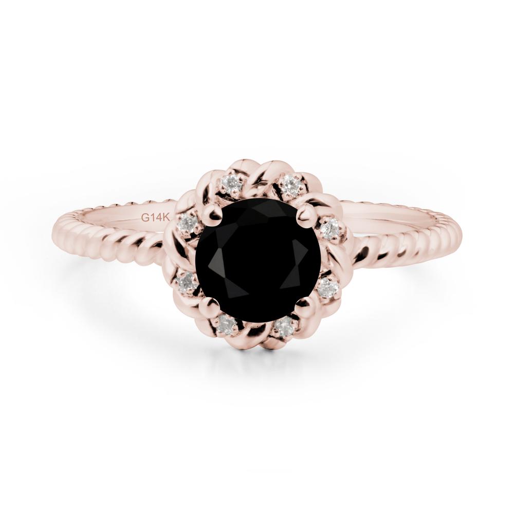 Round Black Spinel Twisted Halo Ring - LUO Jewelry #metal_14k rose gold