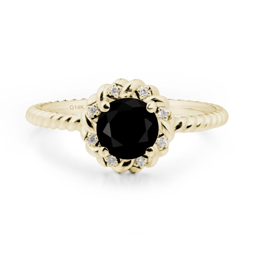 Round Black Spinel Twisted Halo Ring - LUO Jewelry #metal_14k yellow gold
