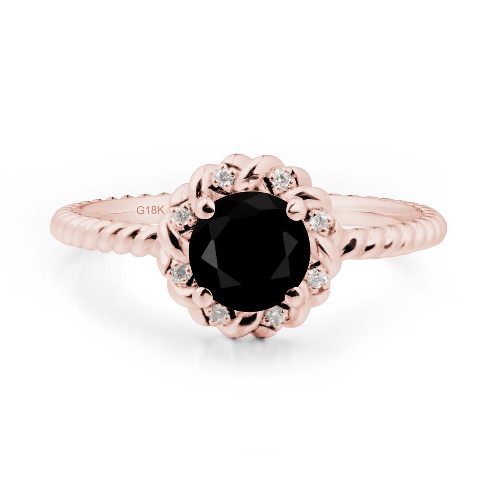 Round Black Spinel Twisted Halo Ring - LUO Jewelry #metal_18k rose gold