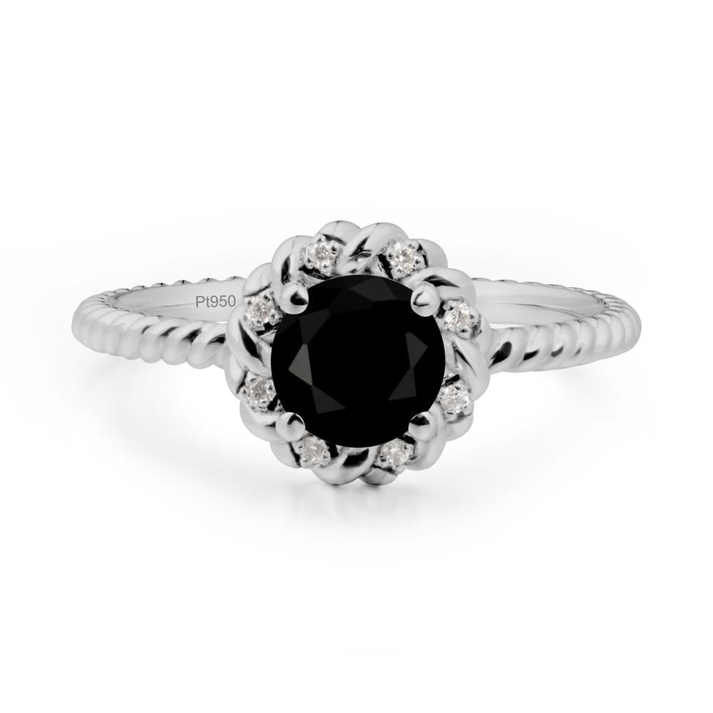 Round Black Spinel Twisted Halo Ring - LUO Jewelry #metal_platinum