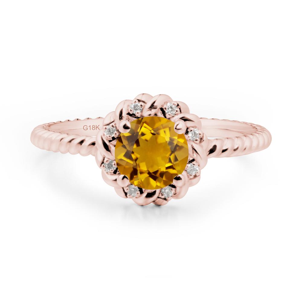 Round Citrine Halo Engagement Ring - LUO Jewelry #metal_18k rose gold