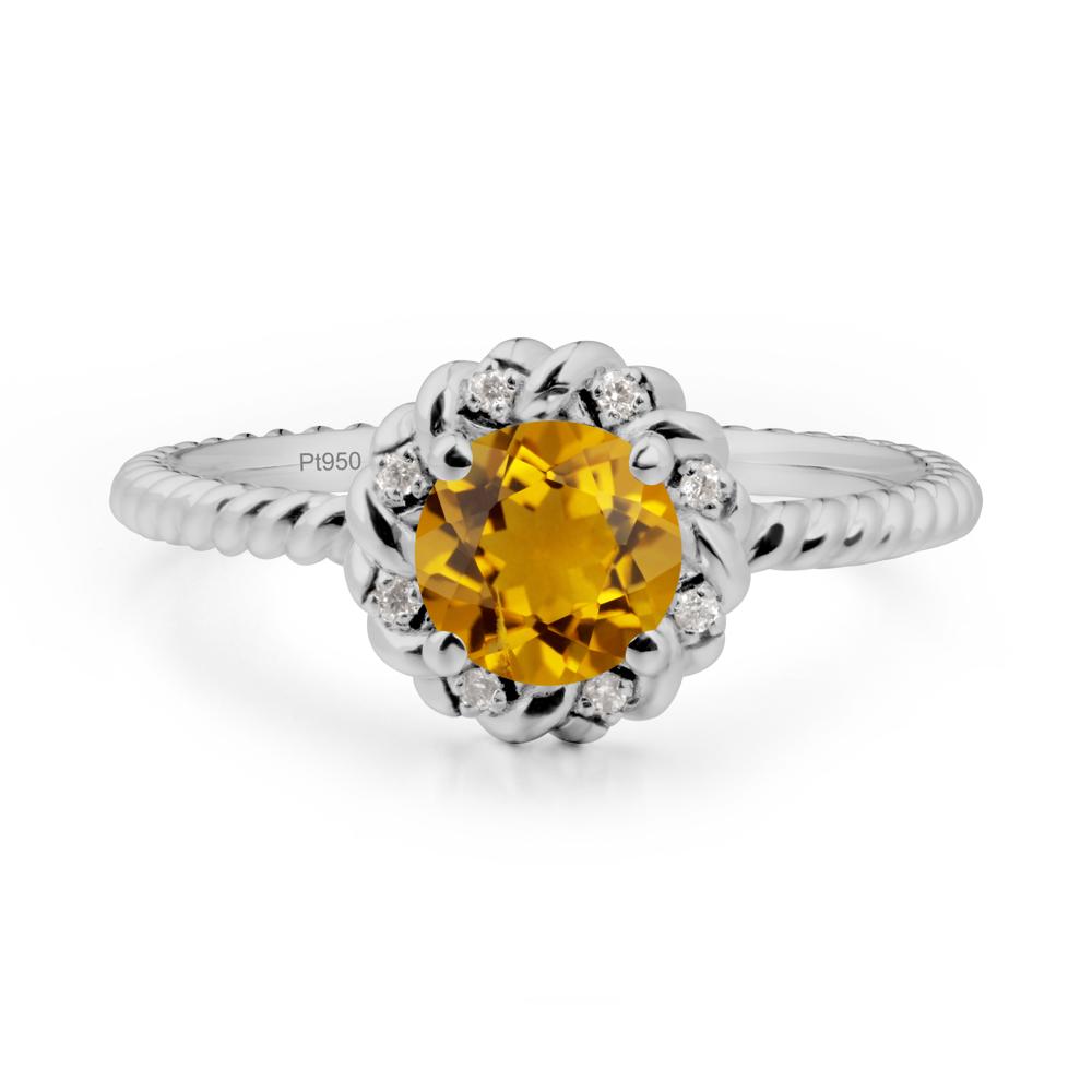 Round Citrine Halo Engagement Ring - LUO Jewelry #metal_platinum